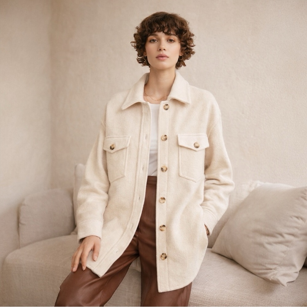 Aritzia Wilfred Free Wool Oversized Shirt Jacket Cream XS